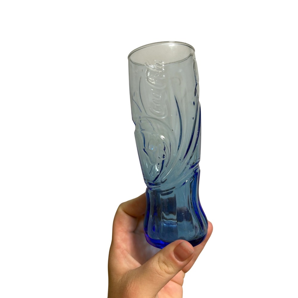 VTG‎ butterfly Coca Cola Blue Glass Tumbler Swirl Design Collectible glassware